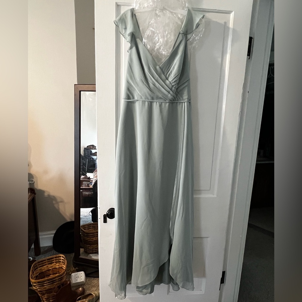 Sage Green Pleated Maxi Gown with Flutter Straps
